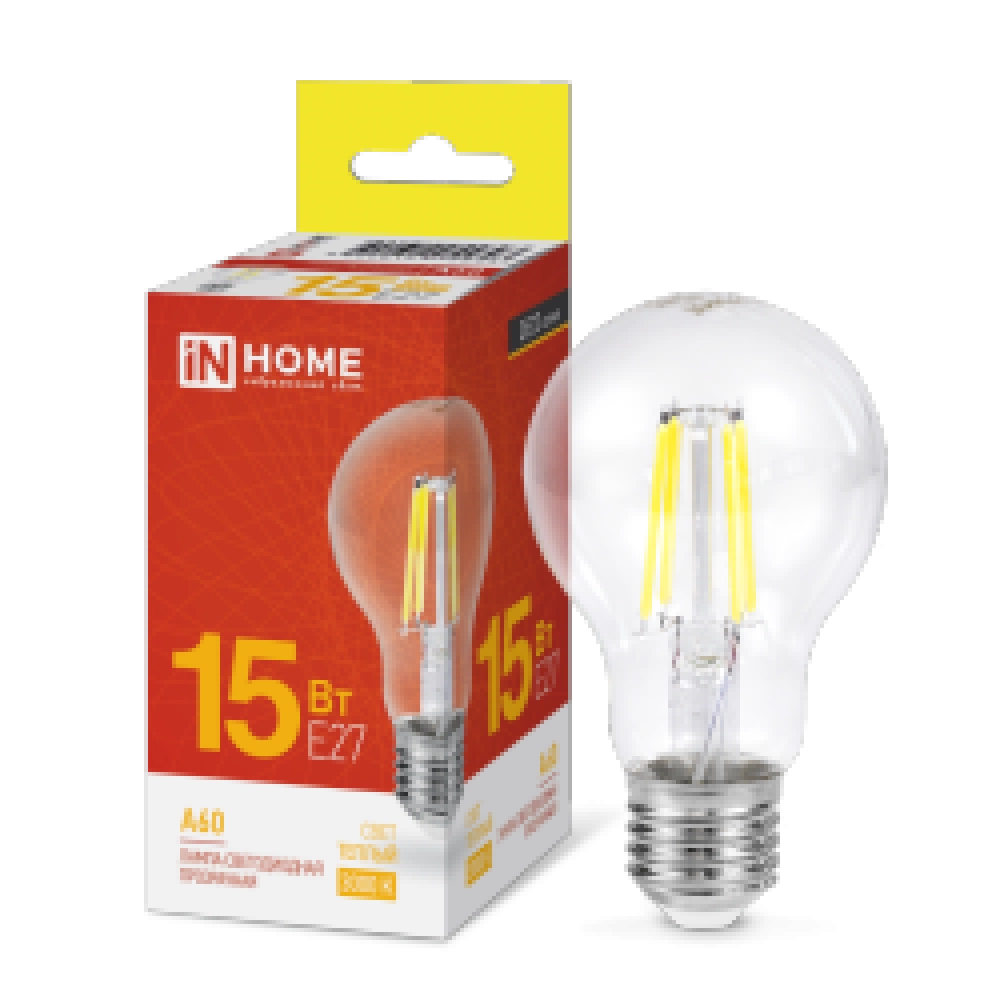 Лампа светодиодная LED-A60-deco 15Вт 230В Е27 3000К 1480Лм прозрачная IN HOME