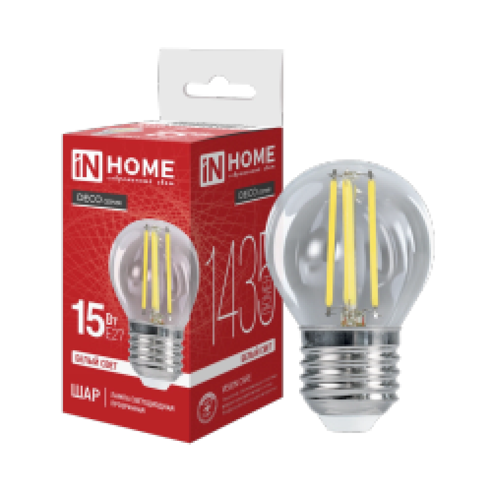 Лампа светодиодная LED-ШАР-deco 15Вт 230В Е27 4000К 1435Лм прозрачная IN HOME