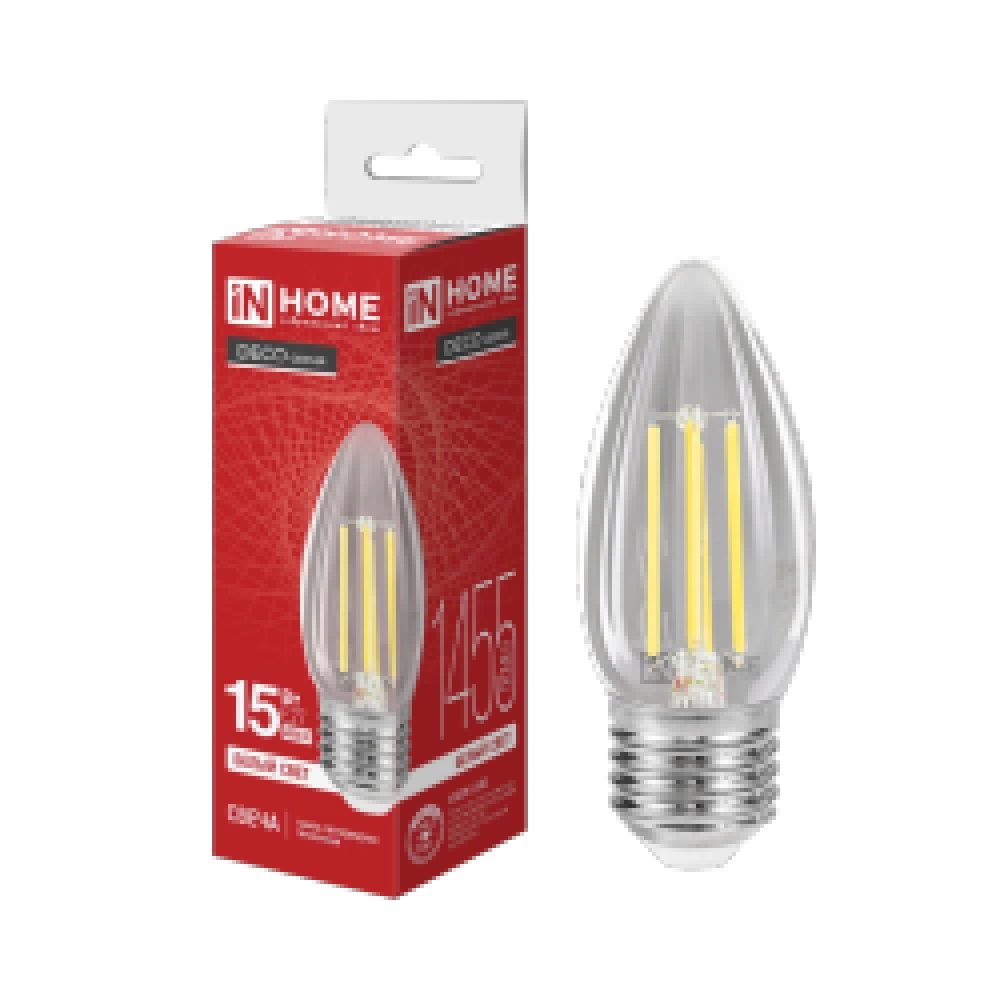 Лампа светодиодная LED-СВЕЧА-deco 15Вт 230В Е27 4000К 1455Лм прозрачная IN HOME