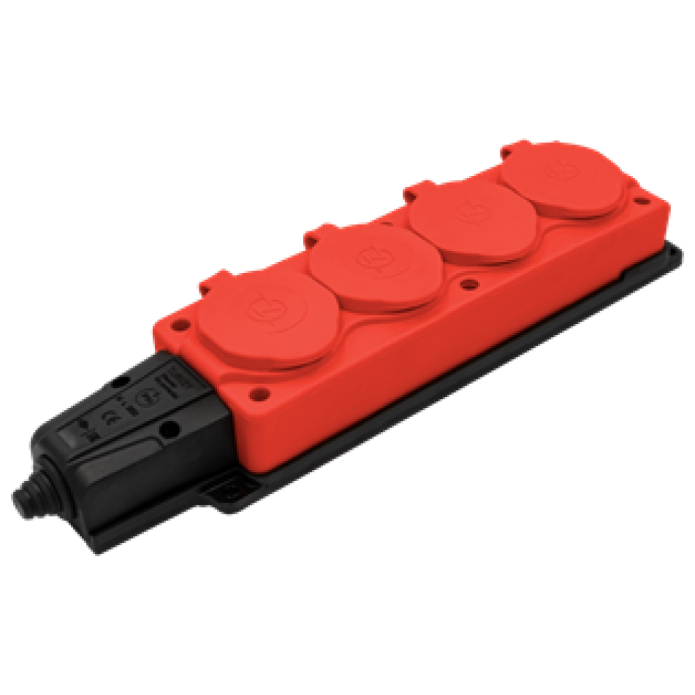 NE-AD Колодка штепсельная 4-гн. с крышками, с/з, 16А, IP54 (каучук).Красный