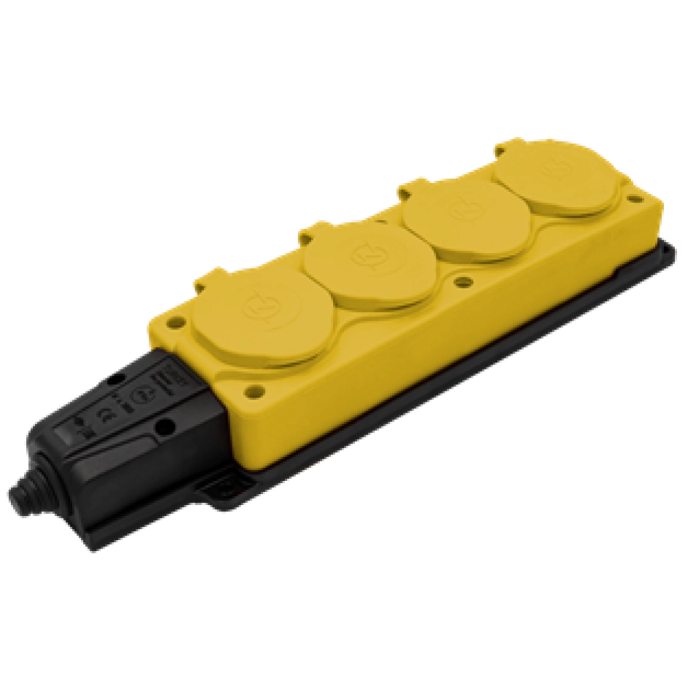 NE-AD Колодка штепсельная 4-гн. с крышками, с/з, 16А, IP54 (каучук).Желтый